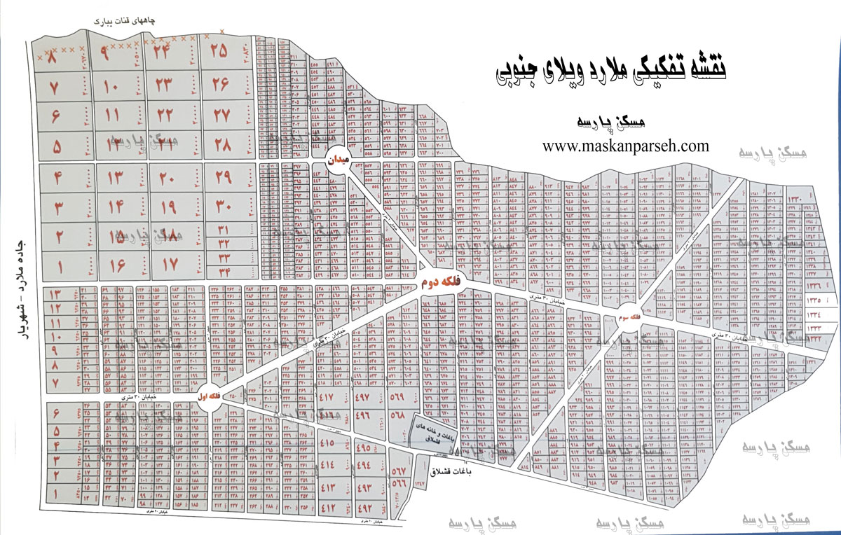 نقشه تفکیکی ملارد ویلای جنوبی